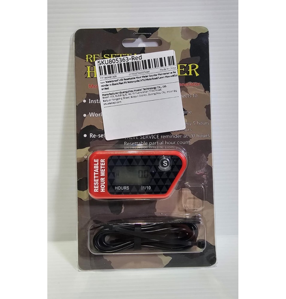 Horómetro reseteable color Rojo